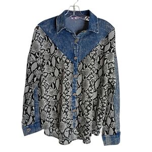 Lalavon -Denim and Snake Print Shirt - Small